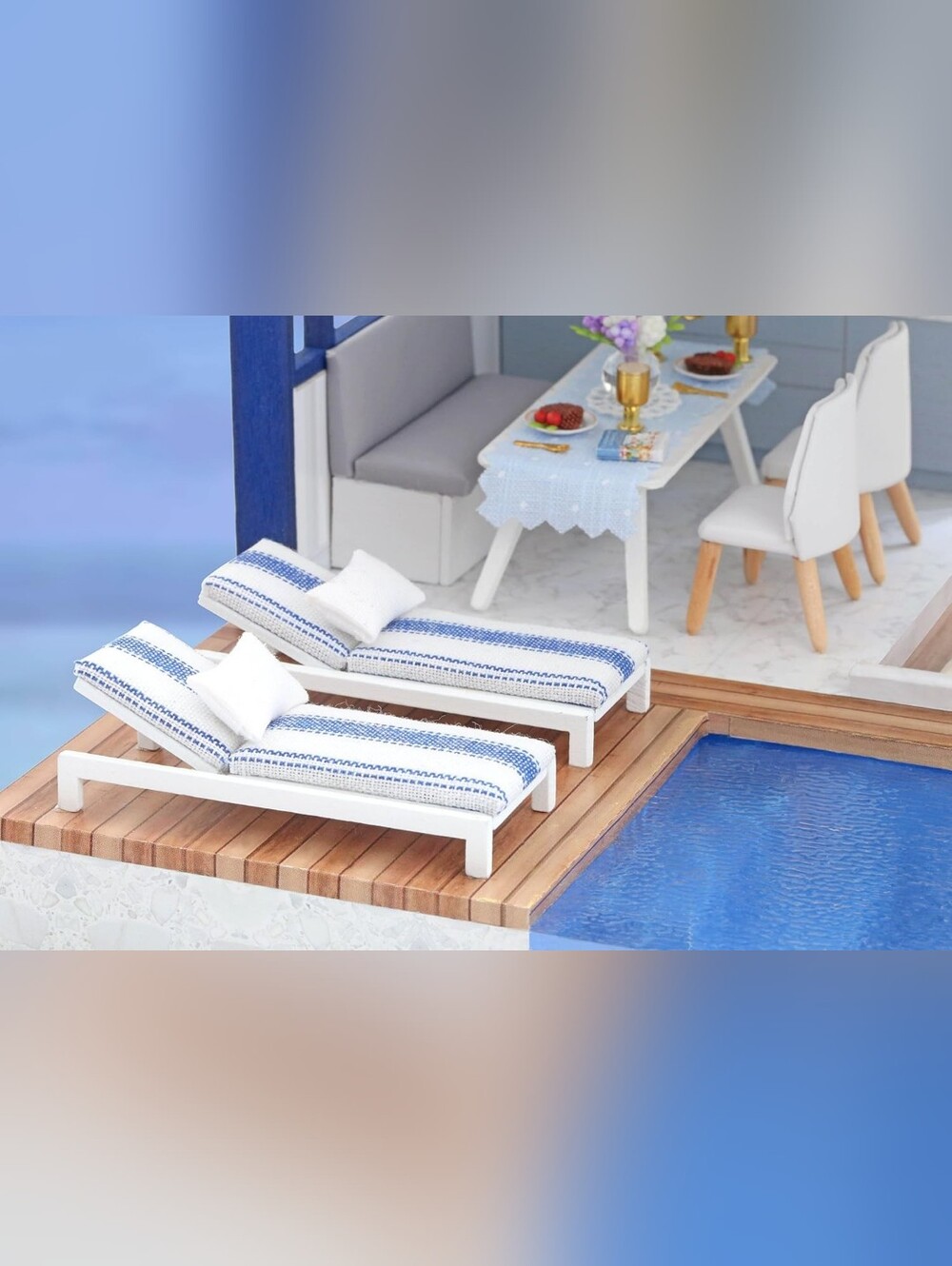 Modern Blue & White Dollhouse with Lighted Pool - Picture 7 of 16